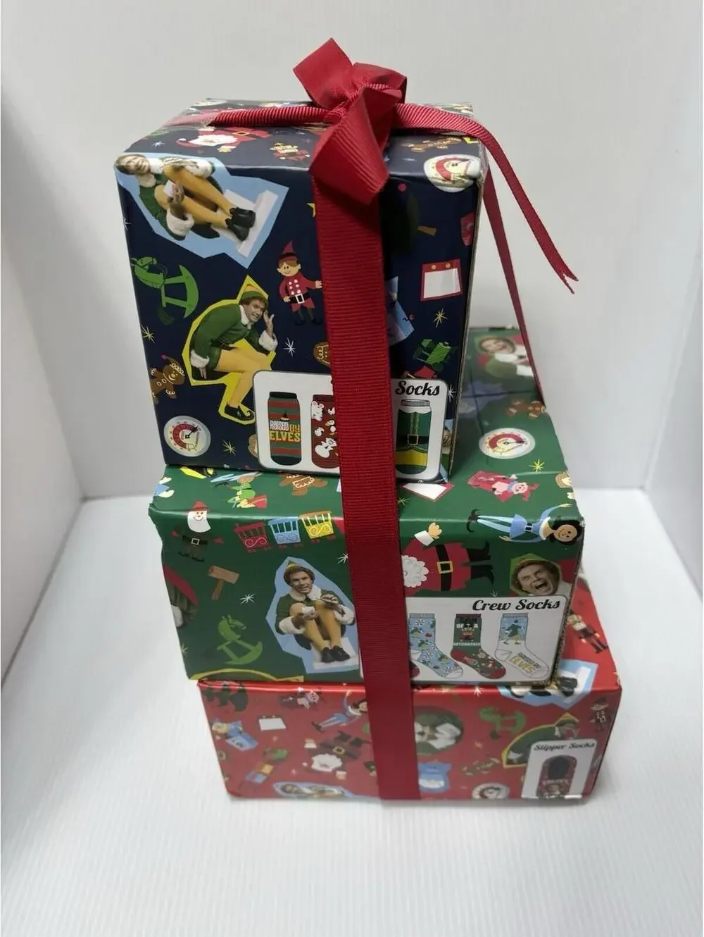 Men’s Elf Movie Socks 3-Box Set Ankle Crew Slipper Holiday Christmas Lot NEW